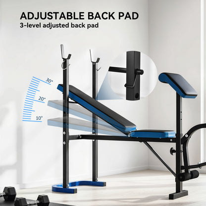 Adjustable Weight Bench with Leg Developer Barbell Rack for Home Gym Fitness